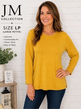 JM Collection women Yellow Long Sleeve crew neck Sweater/size PL